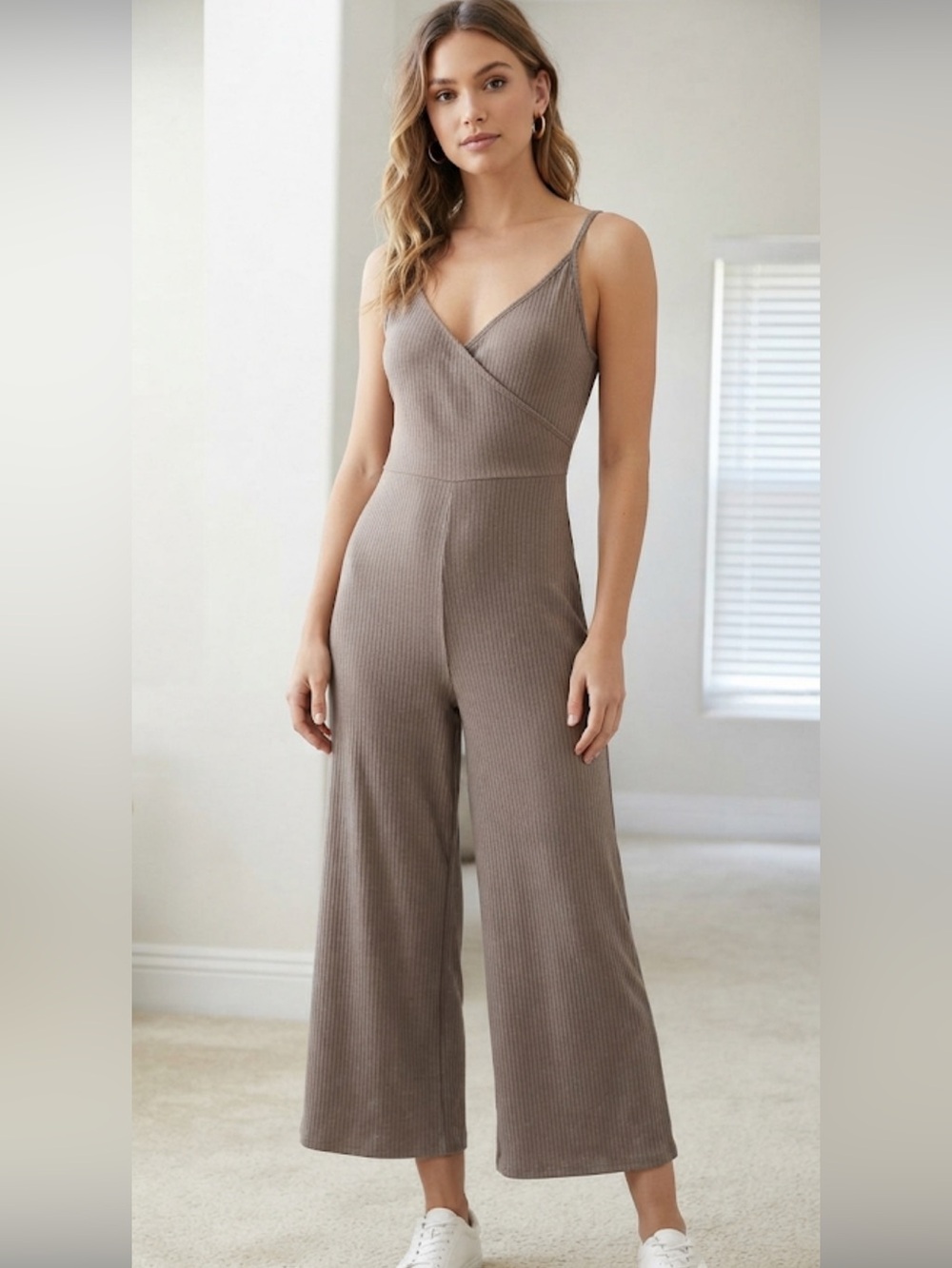 Forever 21 Ribbed Sleeveless Jumpsuit in Taupe Brown